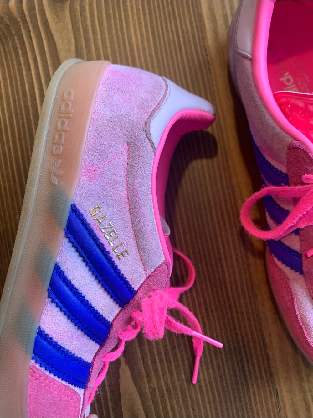 Adidas Gazelle Pink Suede Sneakers with Blue Stripes - Picture 5 of 9